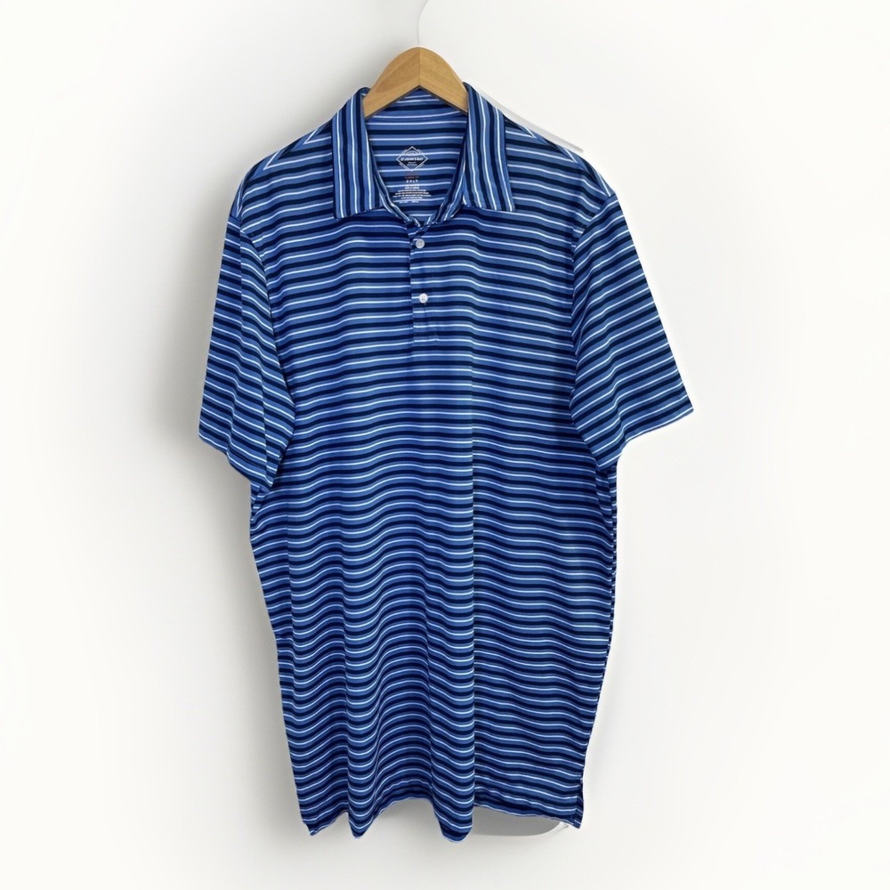 St Johns Bay Mens‎ 2XLT Polo Shirt Quick Dri Blue Striped Short Sleeve